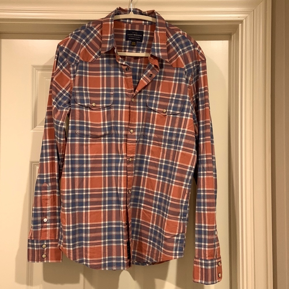 Men’s Orange and Blue Plaid Shirt